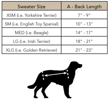 Pendleton dog sweater sizing chart